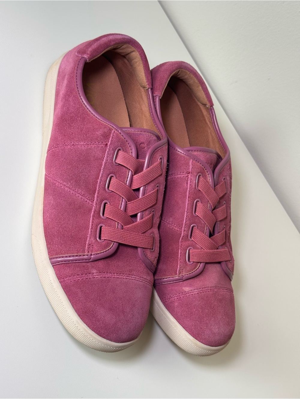Vionic Sunny Jean Pink Berry Suede Women's Casual Slip-On Sneakers 8 WIDE